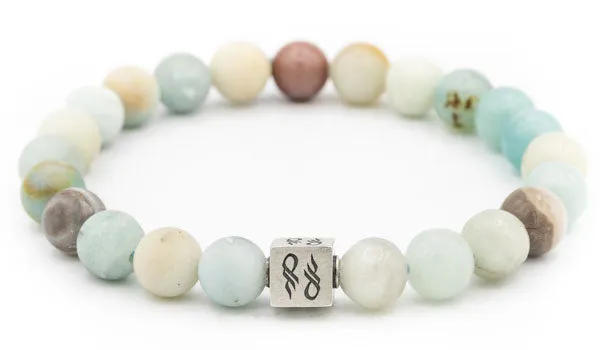 Sterling Silver Amazonite Gloss & Matte Natural Gemstone Bracelet