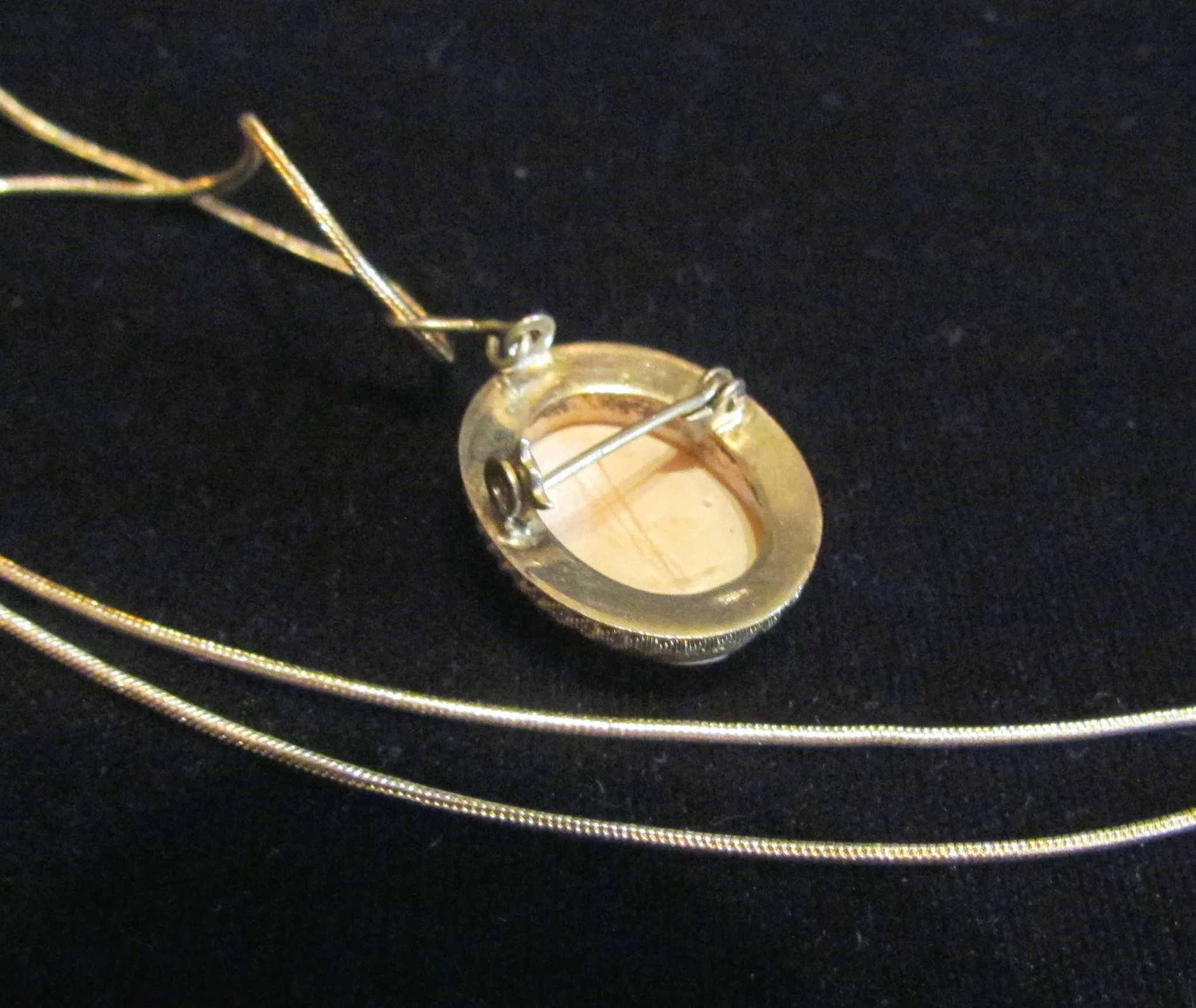 Sterling Silver Carved Shell Cameo Necklace & Brooch Vintage 1930s Victorian Pin Pendant