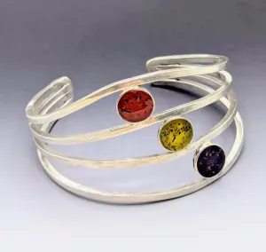 Sterling silver contemporary 3 circle cuff