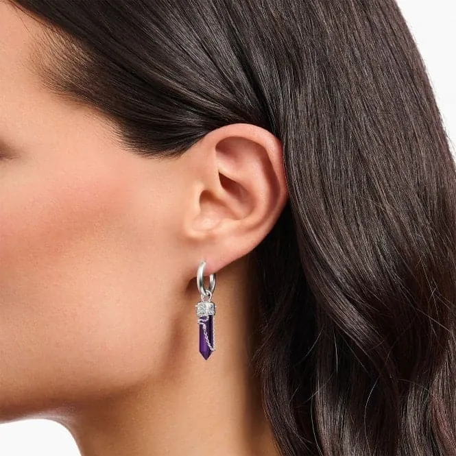 Sterling Silver Imitation Amethyst Chain Hoop Earrings CR722-643-13