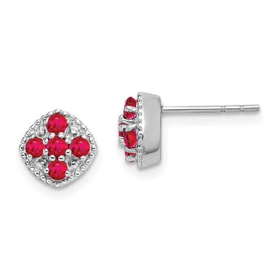 Sterling Silver Square Cluster Gemstone 7mm Stud Earrings