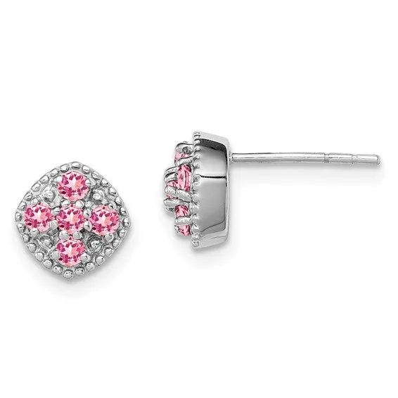 Sterling Silver Square Cluster Gemstone 7mm Stud Earrings
