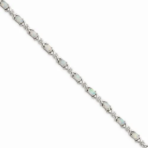 Sterling Silver White Created Opal and Cz Bracelet