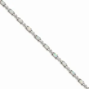 Sterling Silver White Created Opal and Cz Bracelet