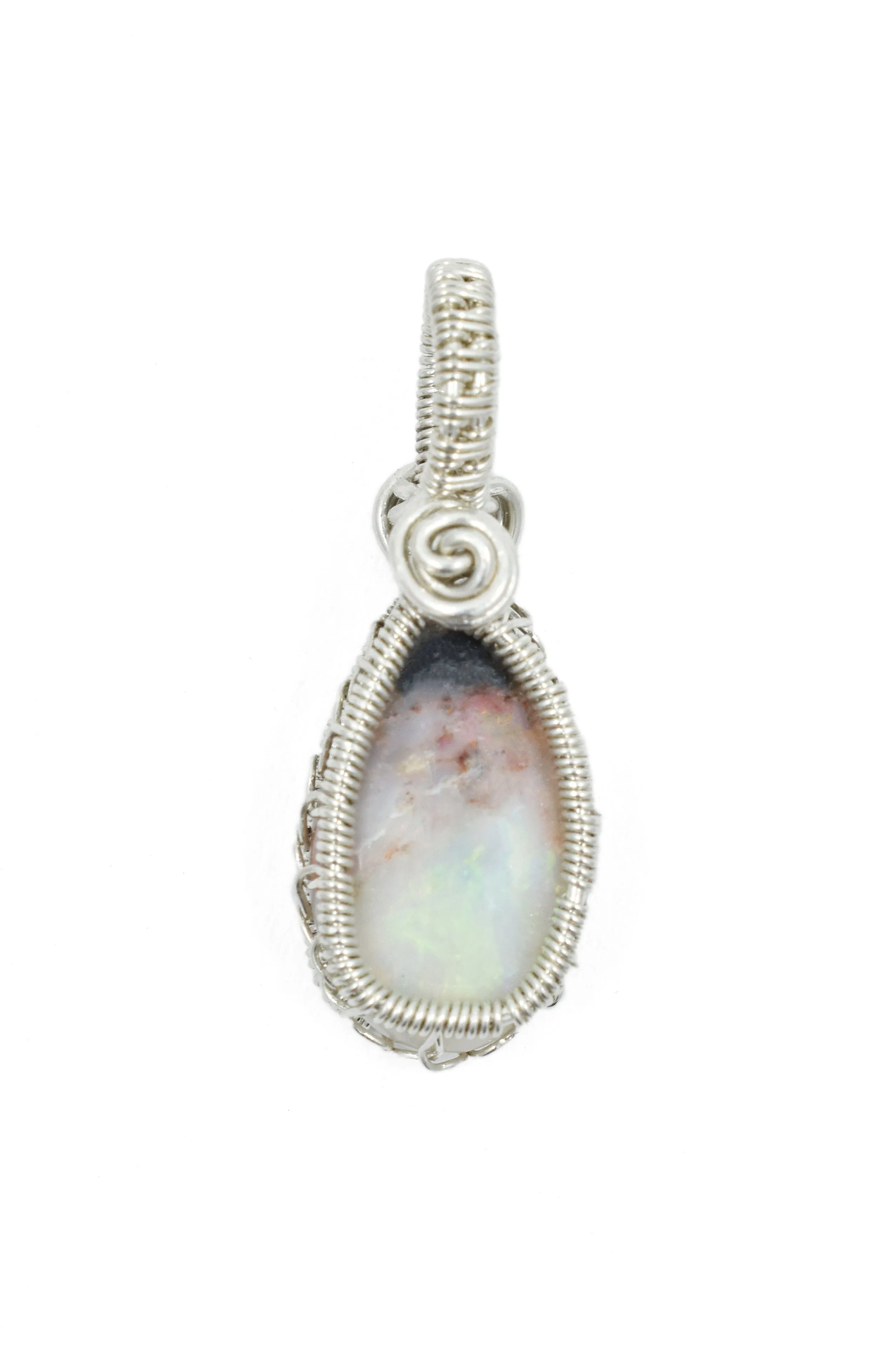 Sterling Silver Wire Wrapped Mexican Opal Necklace, Opal Jewelry