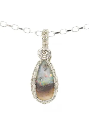 Sterling Silver Wire Wrapped Mexican Opal Necklace, Opal Jewelry