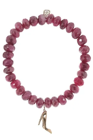 Stiletto Charm Red Moonstone Bead Bracelet