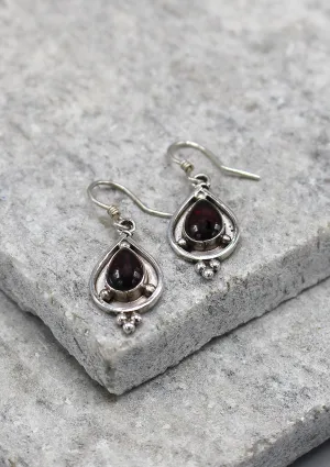 Tear Drop Garnet Inlaid Sterling Silver Earrings