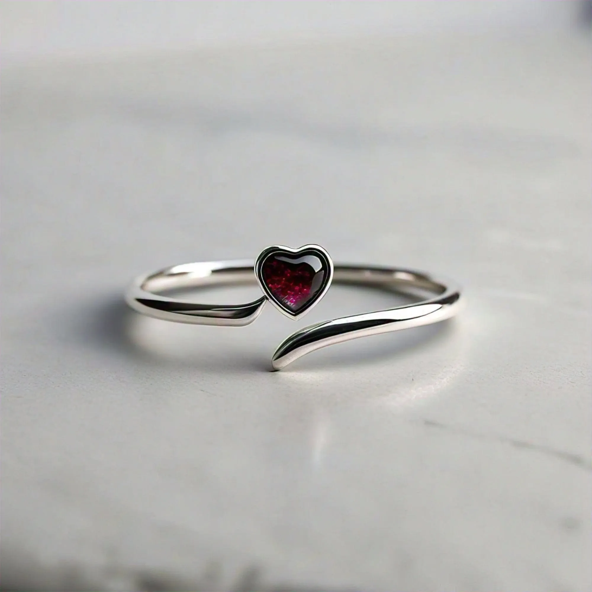 Terra Love Heart Red Garnet Birthstone Crystal Kada Bracelet Silver