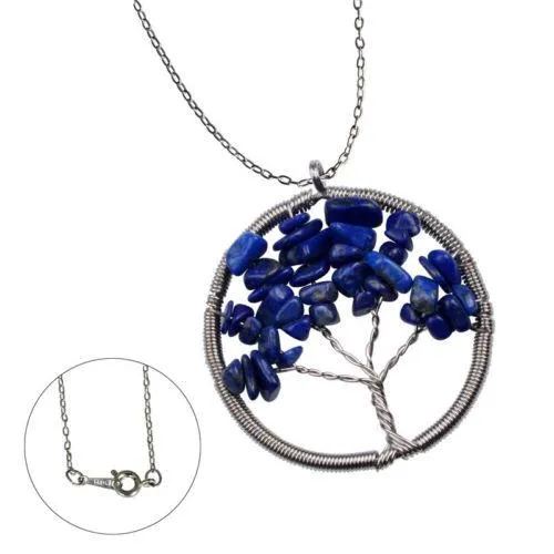 The Tree of Life Healing Natural Gemstone Pendant Necklace - Lapis Lazuli