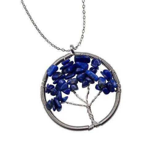 The Tree of Life Healing Natural Gemstone Pendant Necklace - Lapis Lazuli