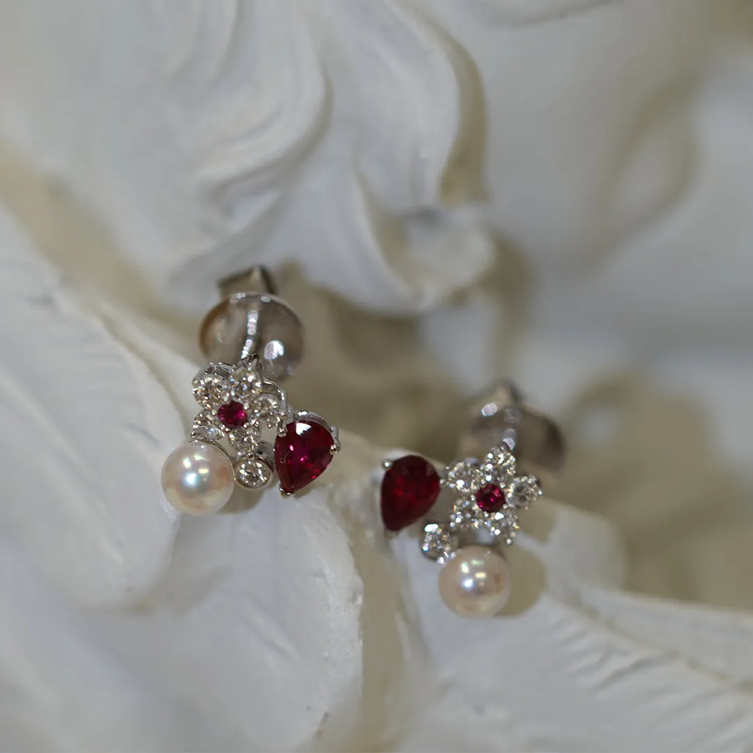 THIALH - FAUNA & FLORA - Ruby Baby Akoya Pearl Diamond Earrings