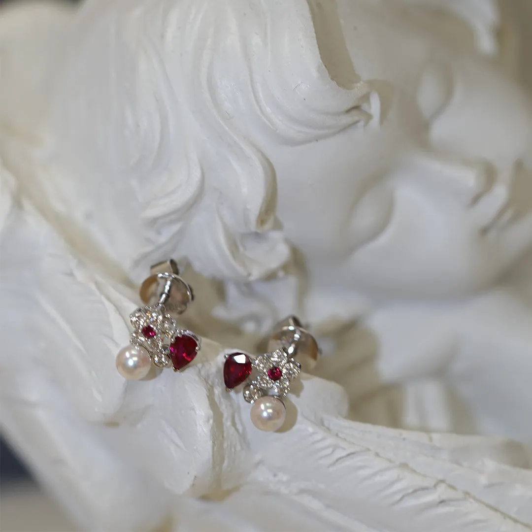 THIALH - FAUNA & FLORA - Ruby Baby Akoya Pearl Diamond Earrings