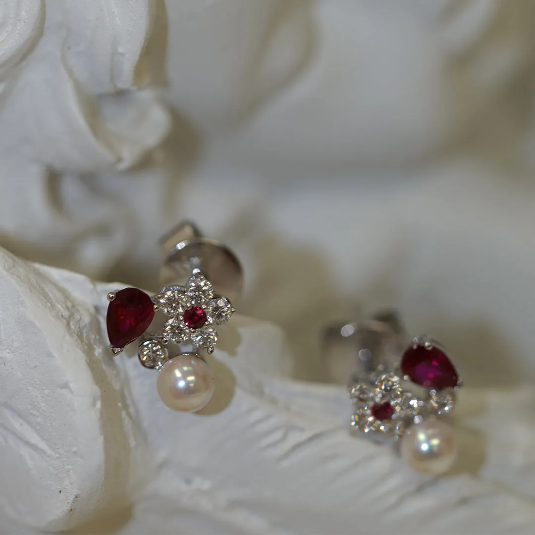 THIALH - FAUNA & FLORA - Ruby Baby Akoya Pearl Diamond Earrings