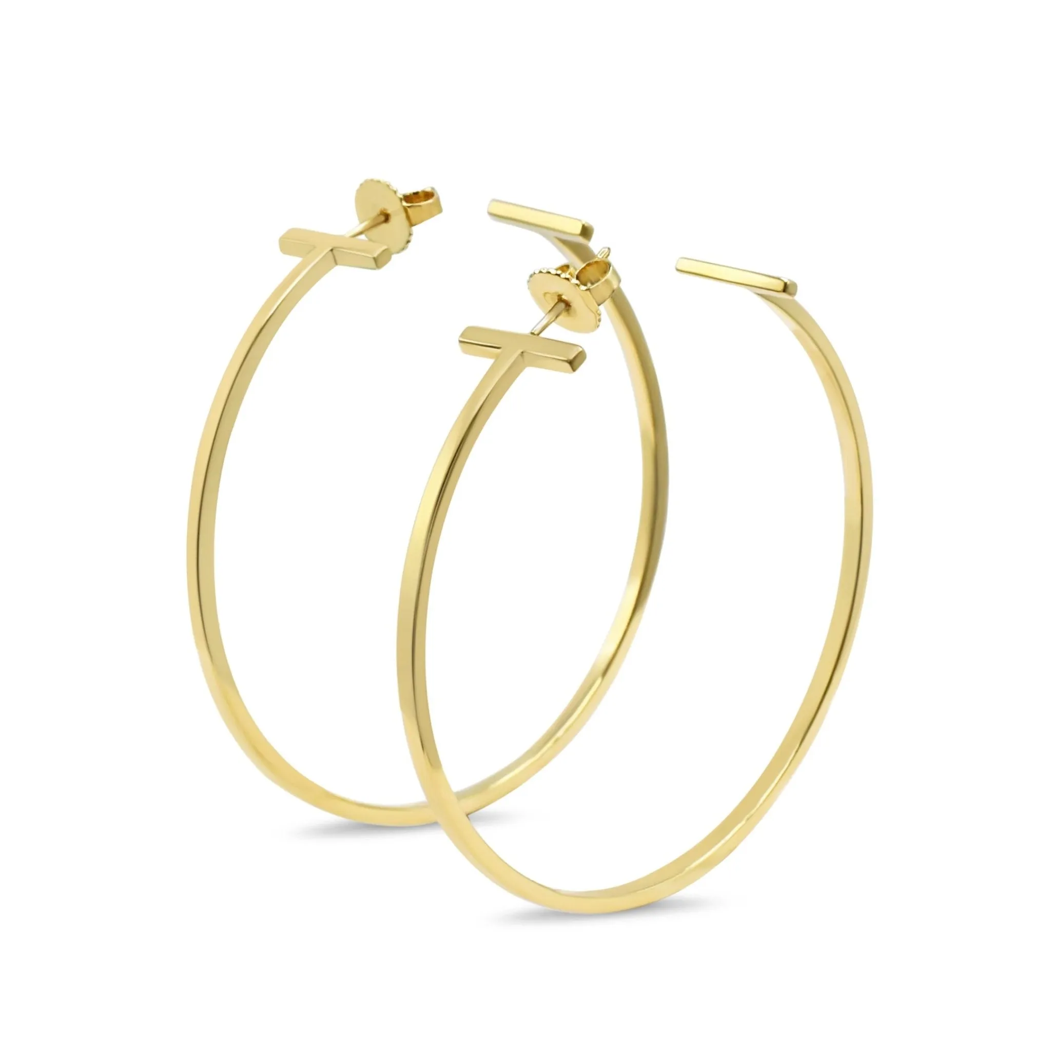 Tiffany T Wire Hoop Earrings XL - 18ct Yellow Gold