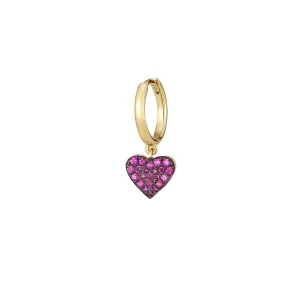 Tiny Scarlet Heart Single Hoop Earring