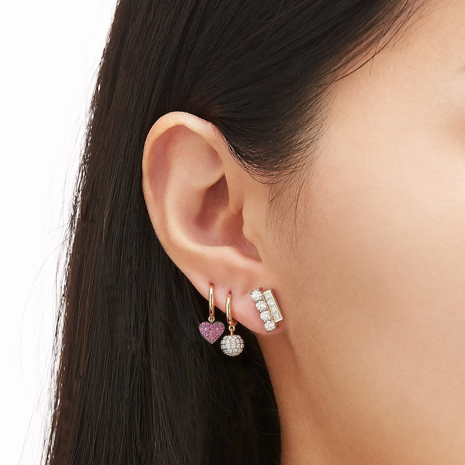 Tiny Scarlet Heart Single Hoop Earring