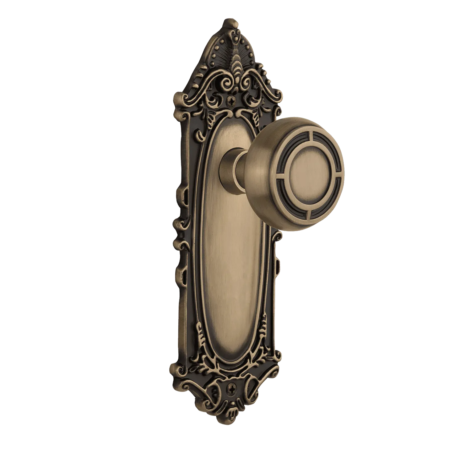 Victorian Long Plate with Mission Knob in Antique Brass