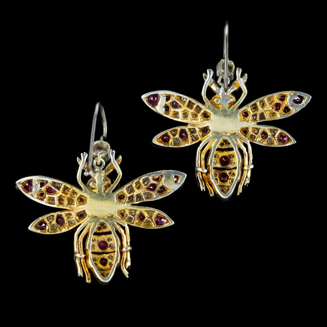 Victorian Style Diamond Ruby Pearl Insect Earrings Boxed