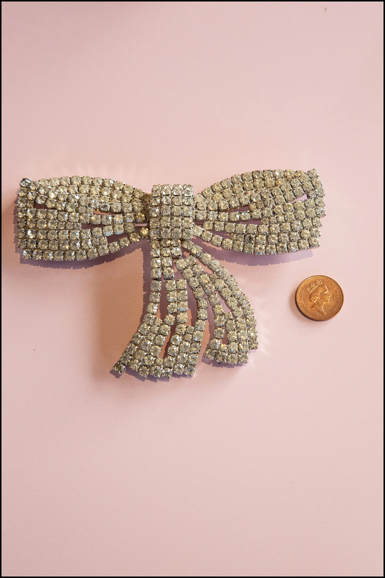 Vintage 1980s Large Crystal Bow Brooch
