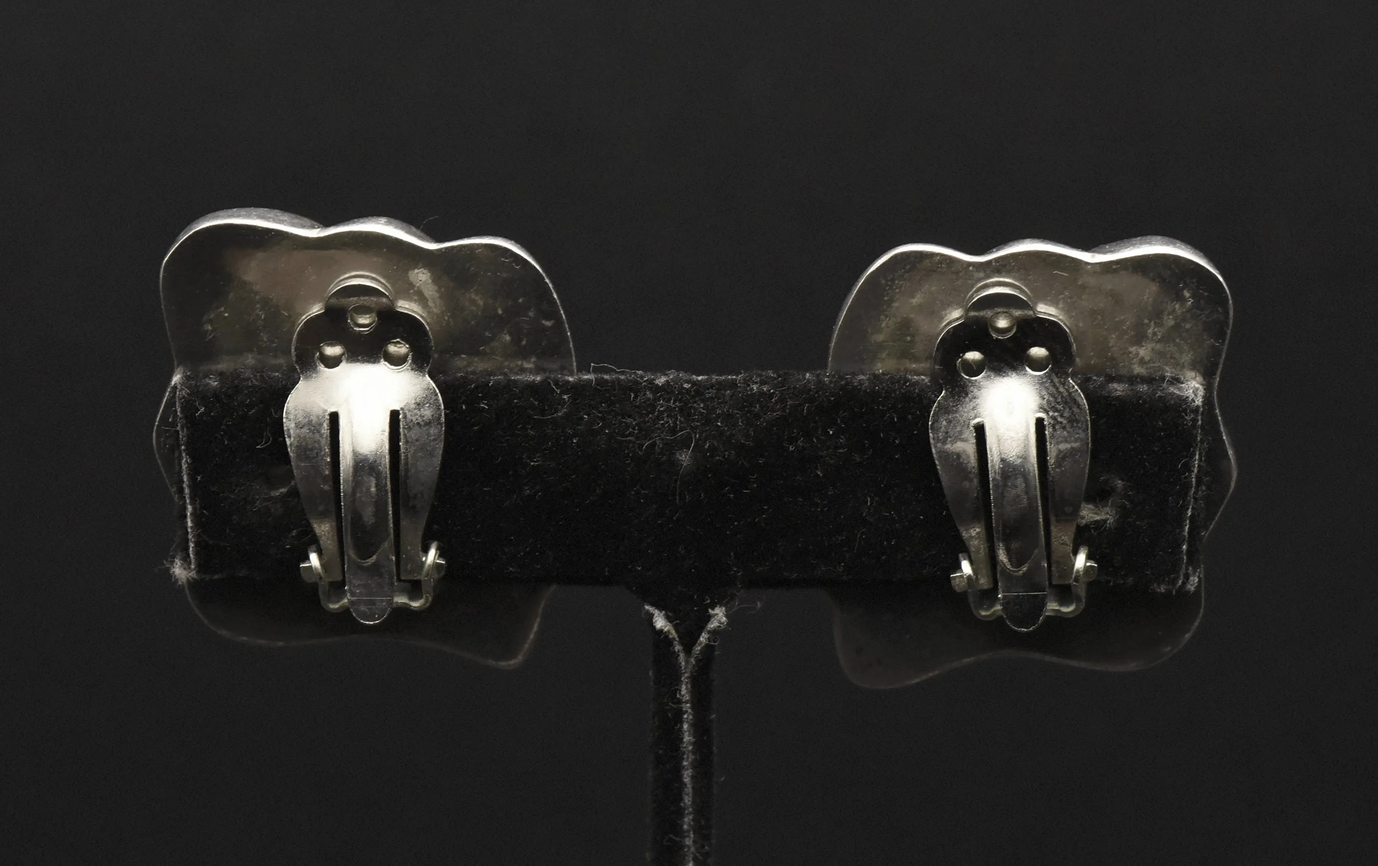 Vintage Handmade 950 Silver Black Onyx Clip On Earrings