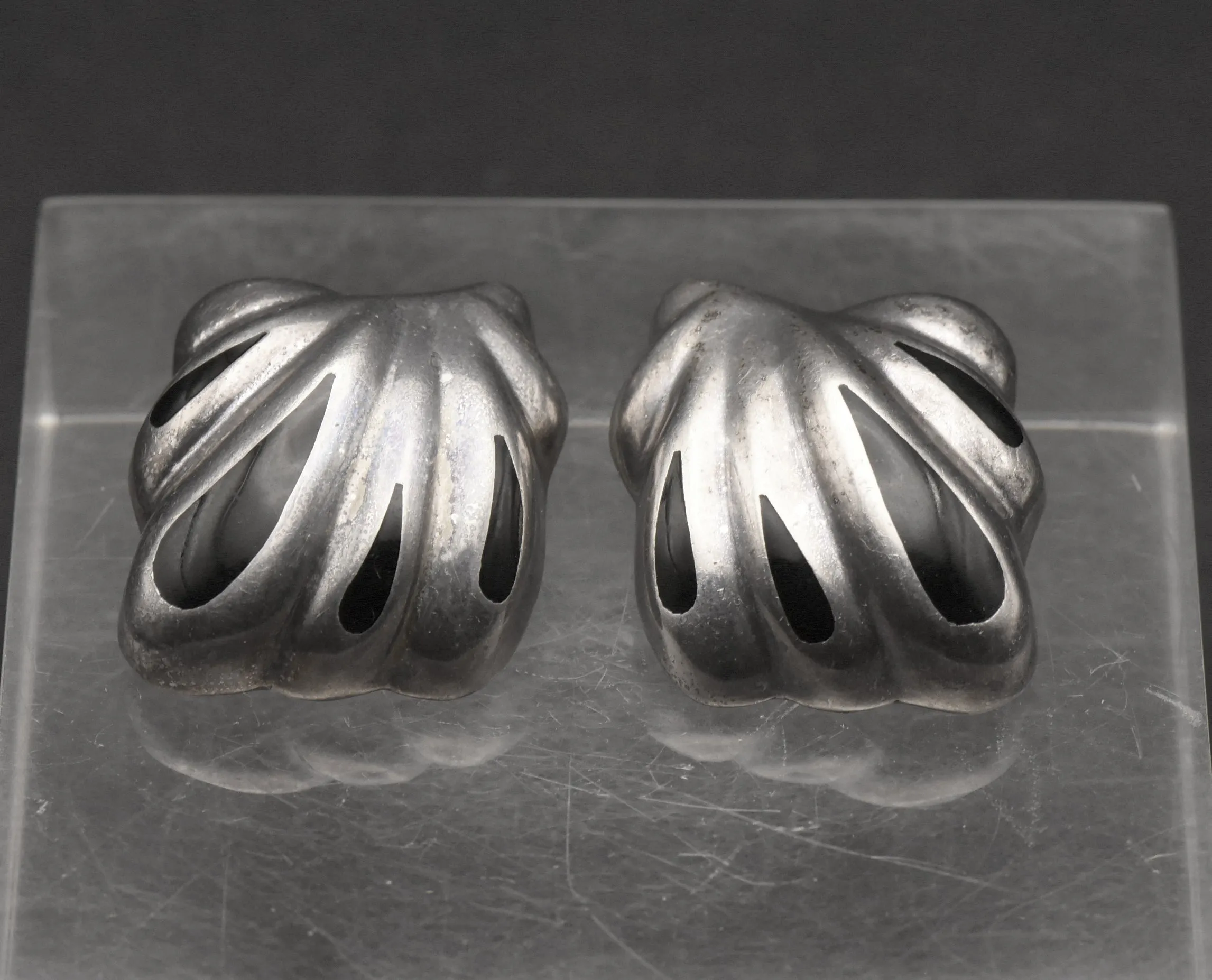 Vintage Handmade 950 Silver Black Onyx Clip On Earrings