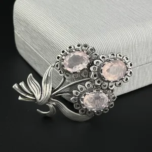 Vintage Silver 6.25 CTW Amethyst Floral English Brooch