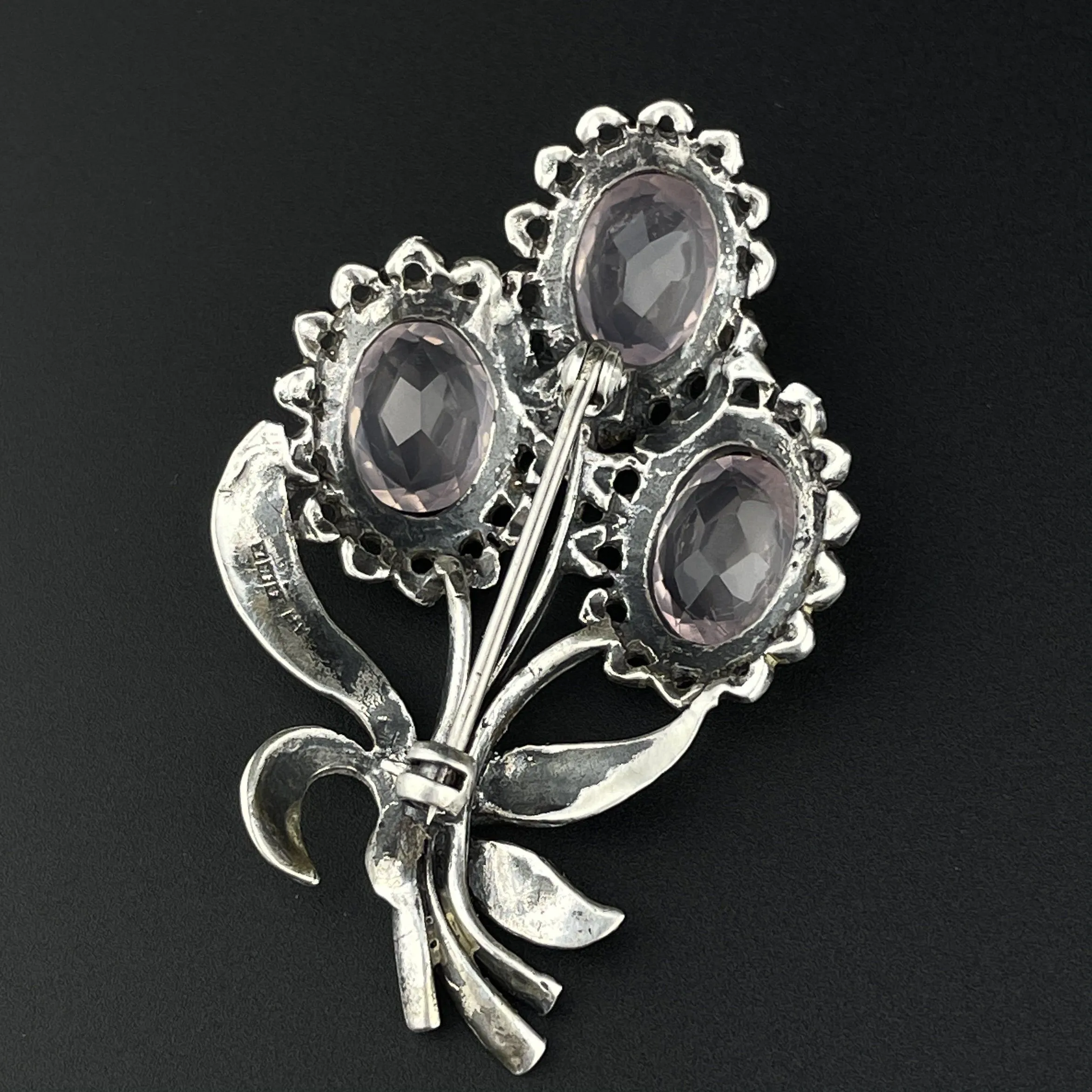 Vintage Silver 6.25 CTW Amethyst Floral English Brooch