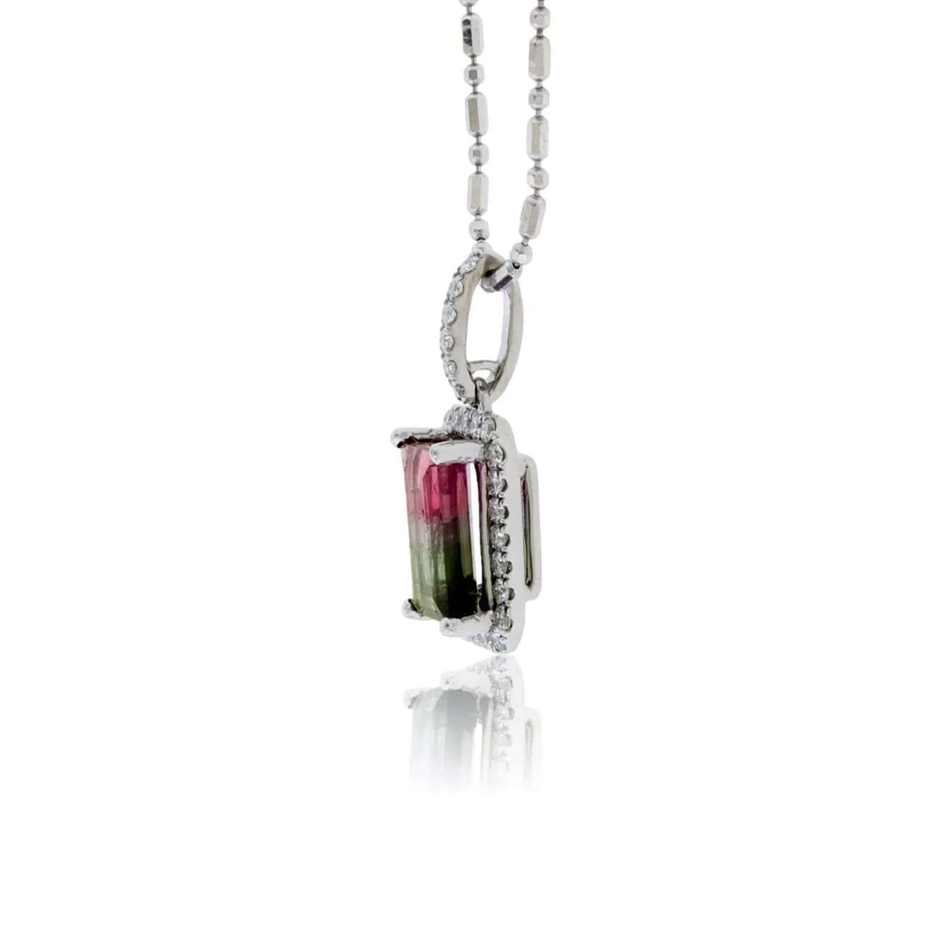 Watermelon Tourmaline and Diamond Halo Pendant