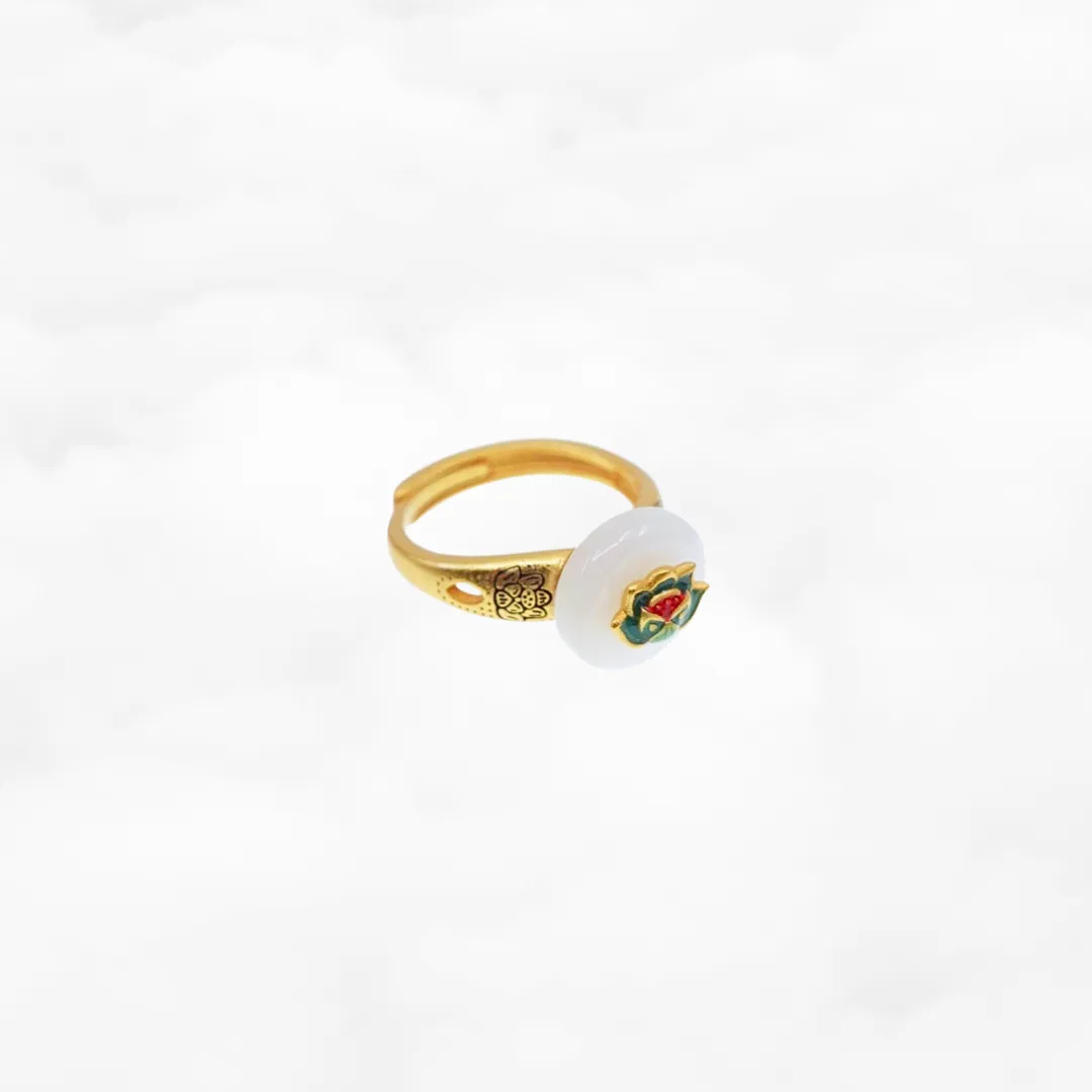 White Jade Auspicious Lotus Ring