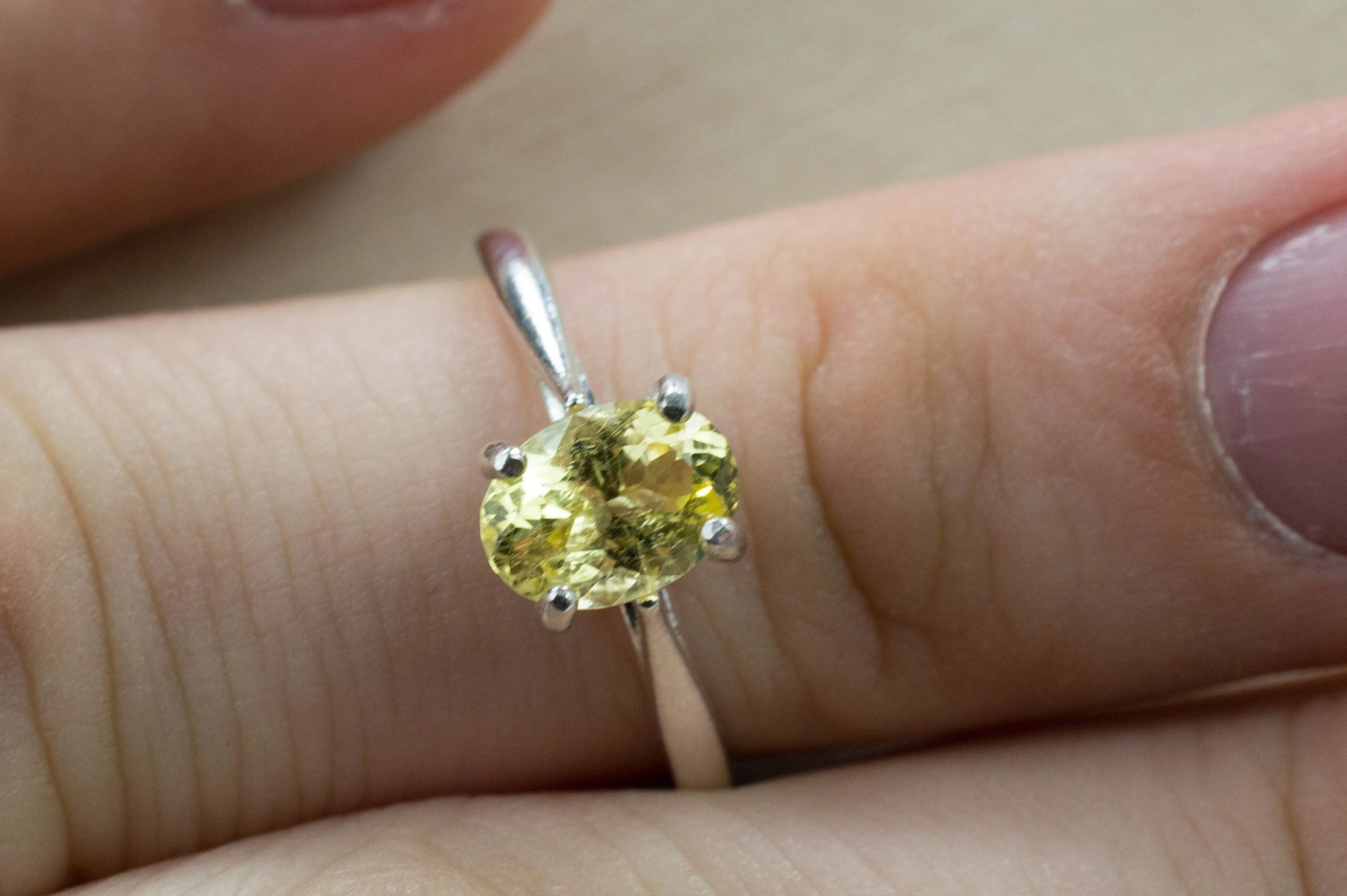 Yellow Danburite Ring; Natural Untreated Tanzanian Danburite
