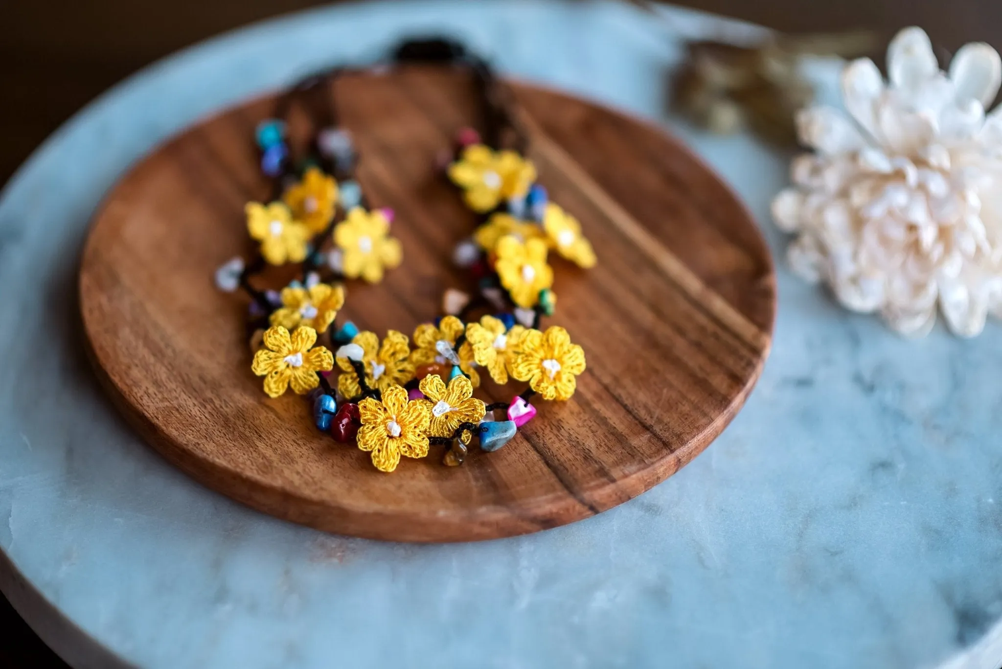 Yellow Floral Crochet Necklace
