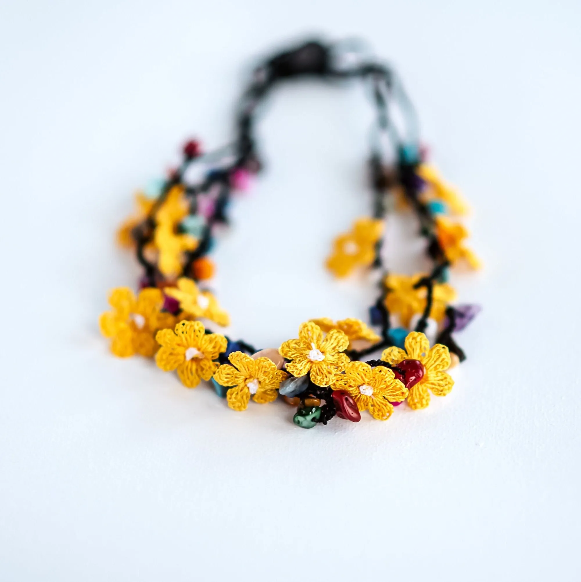 Yellow Floral Crochet Necklace