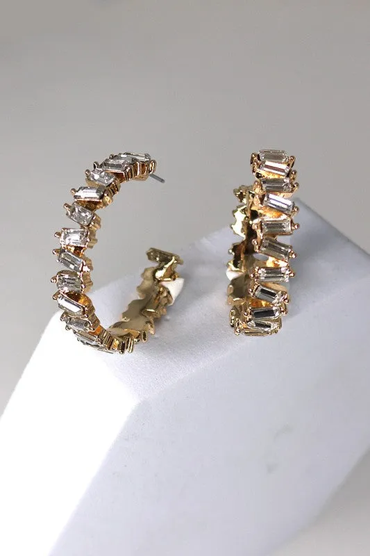 Zig Zag Baguette Hoop Earrings