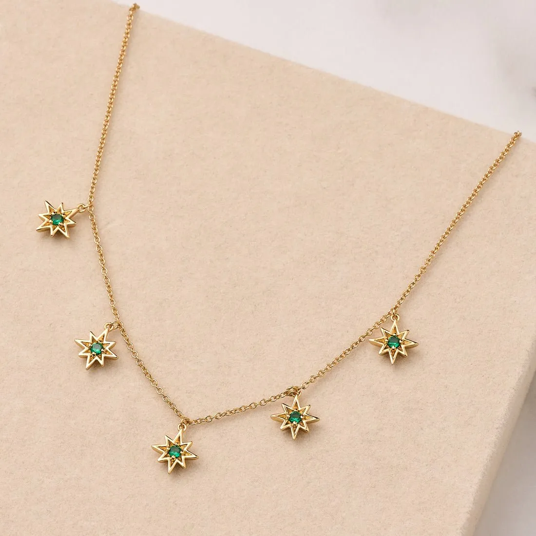 Ziggy Tiny Star Choker Necklace Emerald and Gold
