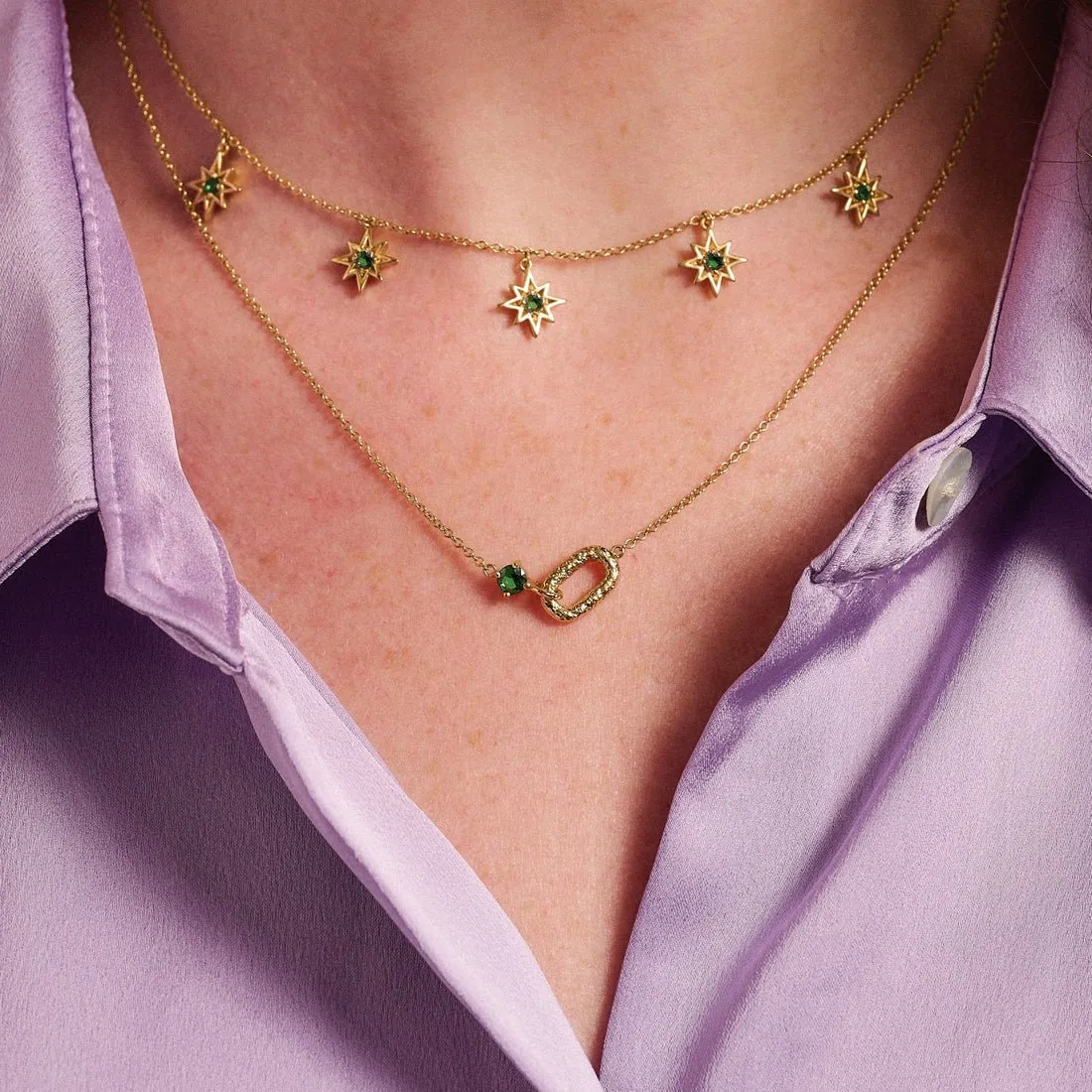 Ziggy Tiny Star Choker Necklace Emerald and Gold